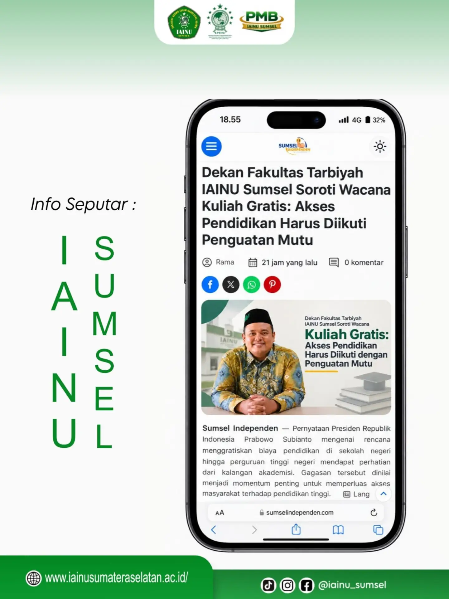 Dekan Fakultas Tarbiyah IAINU Sumsel Soroti Wacana Kuliah Gratis: Akses Pendidikan Harus Diikuti Penguatan Mutu